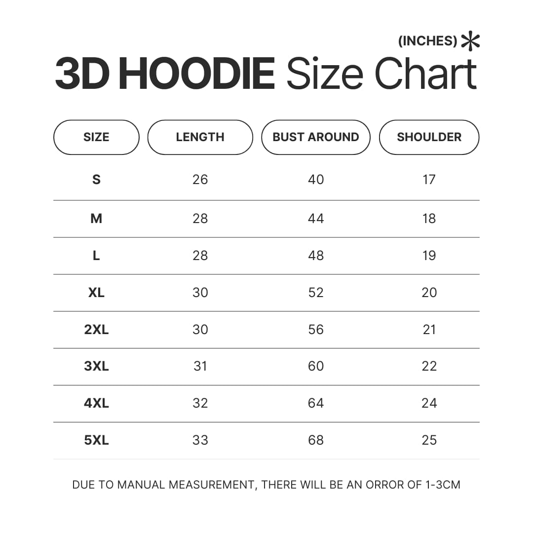 3D Hoodie Size Chart - Dark Souls Store