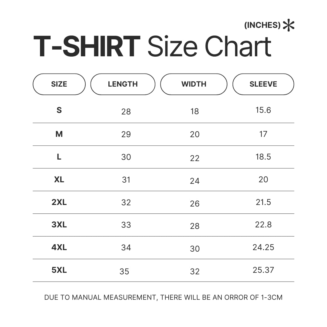 3D T shirt Size Chart - Dark Souls Store