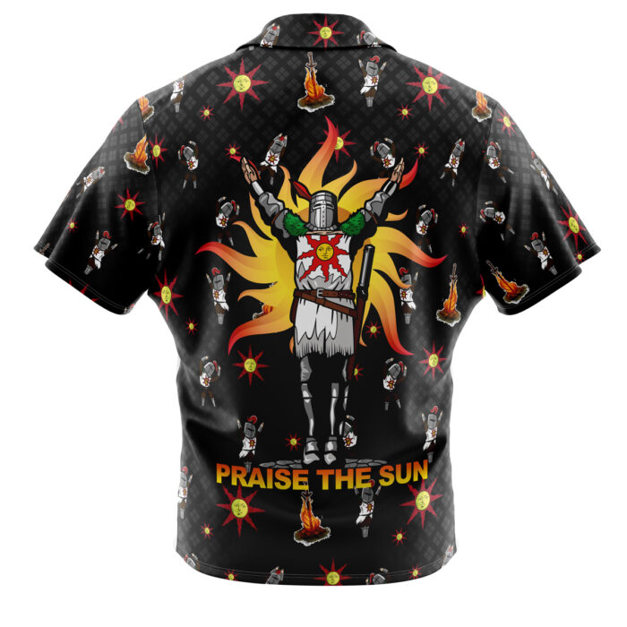 praise the sun pattern dark souls button up hawaiian shirt 2 few2m - Dark Souls Store